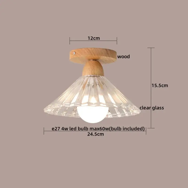 Modern leaf glass ceiling light hallway warm wood led lighting