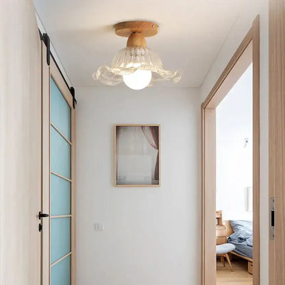 Modern leaf glass ceiling light hallway warm wood led lighting