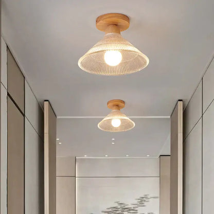 Modern leaf glass ceiling light hallway warm wood led lighting