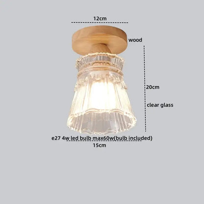 Modern leaf glass ceiling light hallway warm wood led lighting