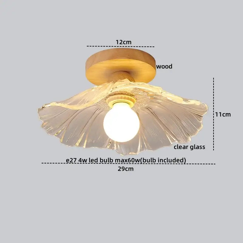 Modern leaf glass ceiling light hallway warm wood led lighting