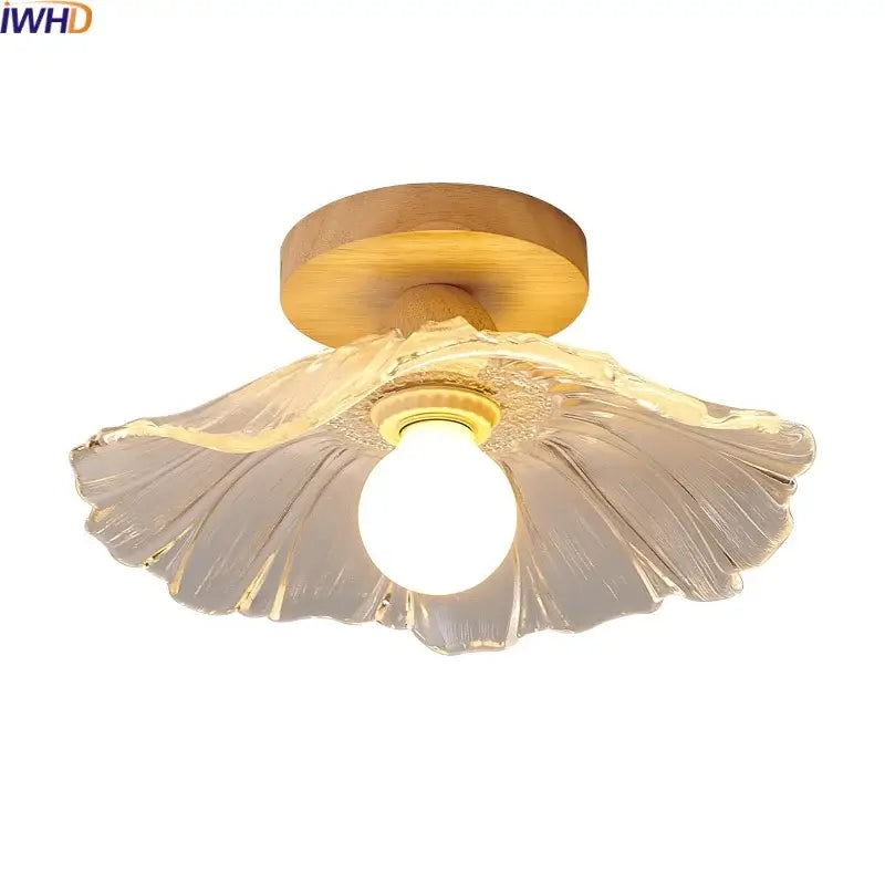 Modern leaf glass ceiling light hallway warm wood led lighting
