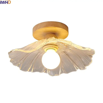Modern leaf glass ceiling light hallway warm wood led lighting