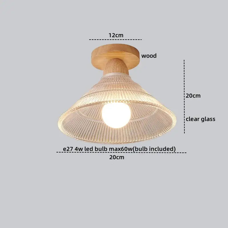 Modern leaf glass ceiling light hallway warm wood led lighting