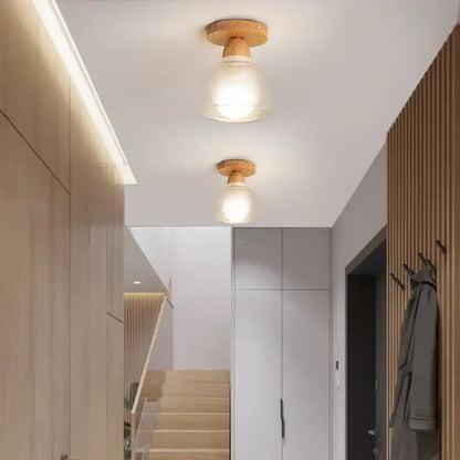 Modern leaf glass ceiling light hallway warm wood led lighting