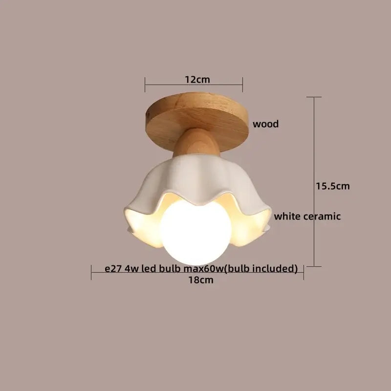 Modern leaf glass ceiling light hallway warm wood led lighting