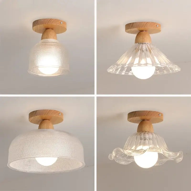 Modern leaf glass ceiling light hallway warm wood led lighting