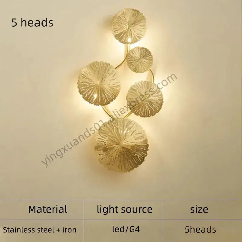 Modern leaf gold iron wall sconce for living room