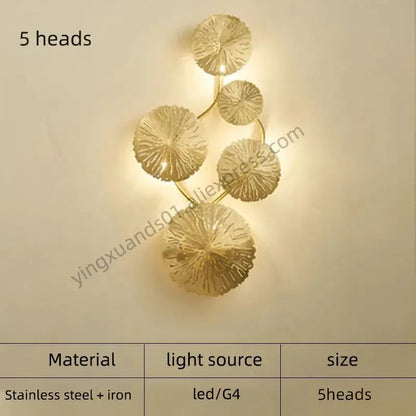 Modern leaf gold iron wall sconce for living room