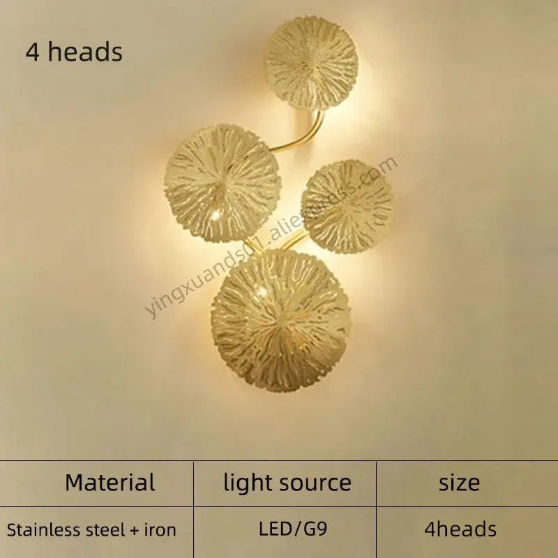 Modern leaf gold iron wall sconce for living room