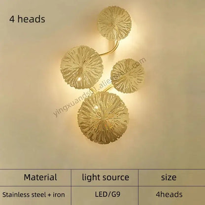 Modern leaf gold iron wall sconce for living room
