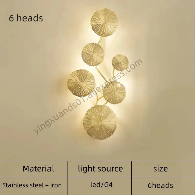 Modern leaf gold iron wall sconce for living room