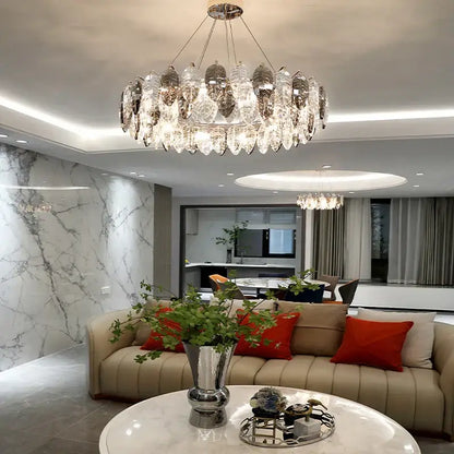 Modern leaf gold & silver crystal pendant light for living room