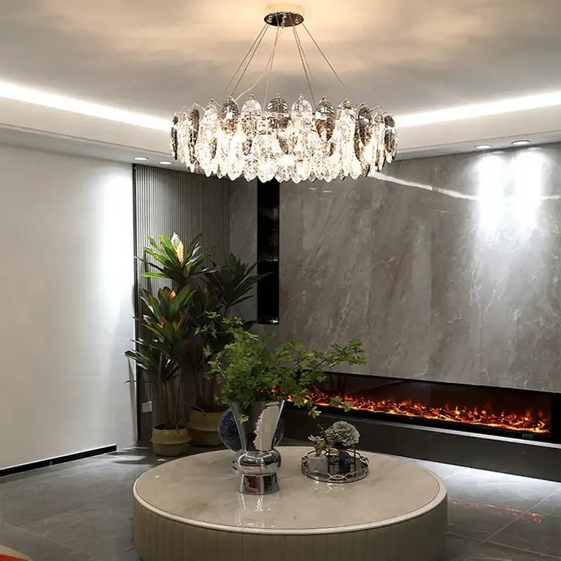 Modern leaf gold & silver crystal pendant light for living room