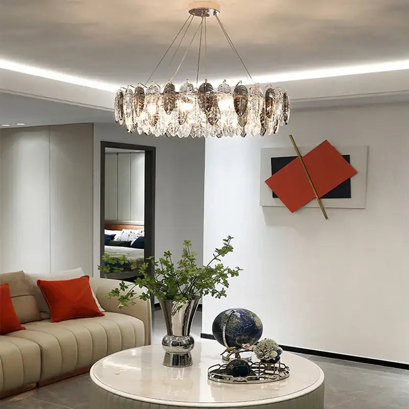 Modern leaf gold & silver crystal pendant light for living room