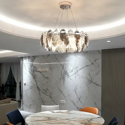 Modern leaf gold & silver crystal pendant light for living room