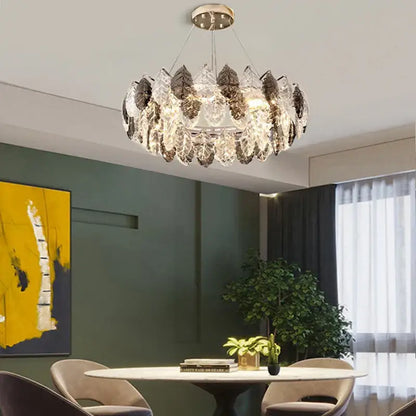 Modern leaf gold & silver crystal pendant light for living room