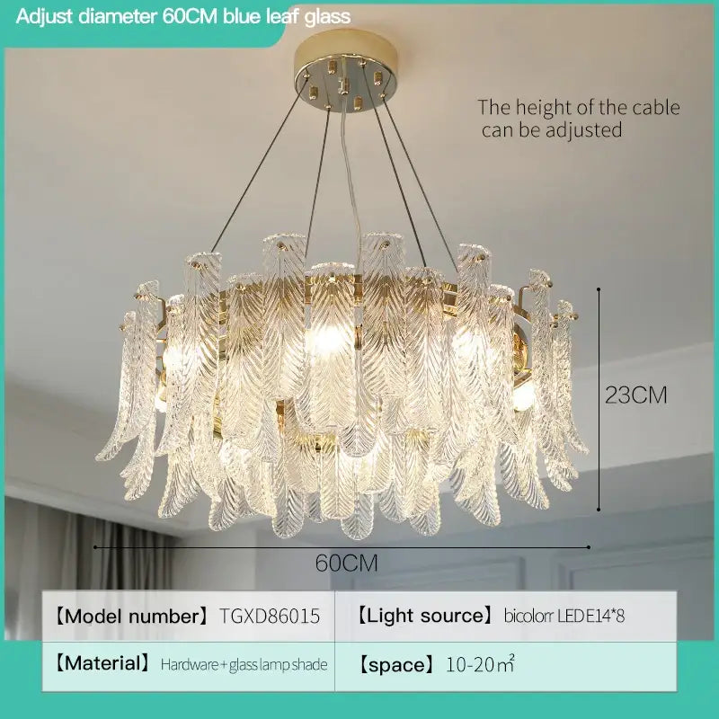 Modern leaf textured glass crystal led ceiling lamp living room