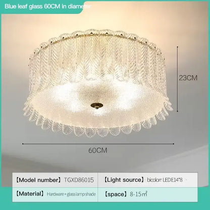 Modern leaf textured glass crystal led ceiling lamp living room