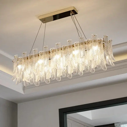 Modern leaf textured glass crystal led ceiling lamp living room