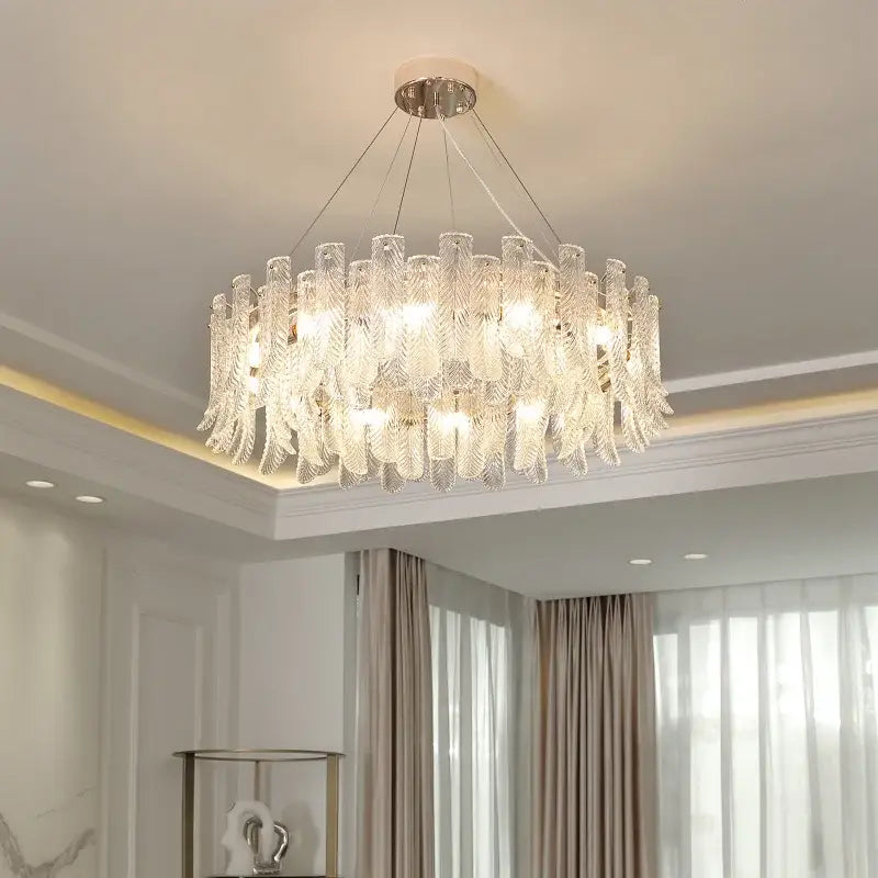 Modern leaf textured glass crystal led ceiling lamp living room