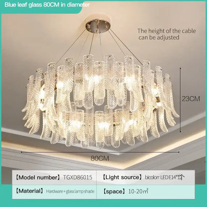 Modern leaf textured glass crystal led ceiling lamp living room