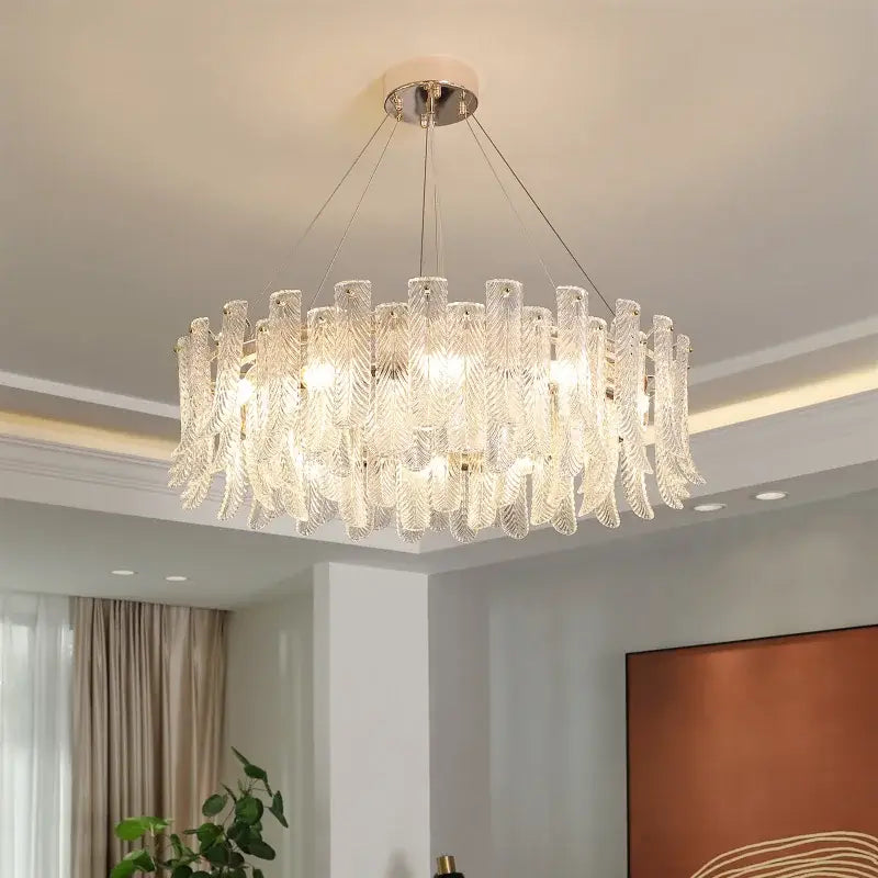 Modern leaf textured glass crystal led ceiling lamp living room