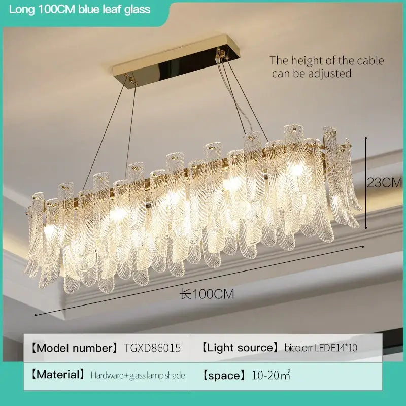 Modern leaf textured glass crystal led ceiling lamp living room