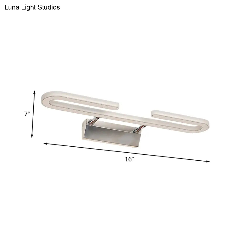 DecorBites™ Modern LED Acrylic Vanity Light Fixture in White - Paper Clip Shaped Wall Sconce Lamp for Bathroom
