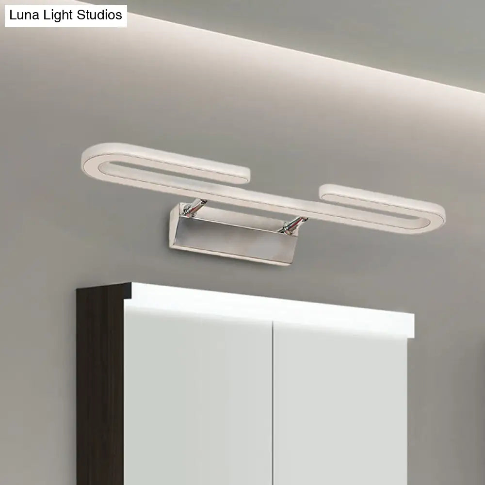 DecorBites™ Modern LED Acrylic Vanity Light Fixture in White - Paper Clip Shaped Wall Sconce Lamp for Bathroom