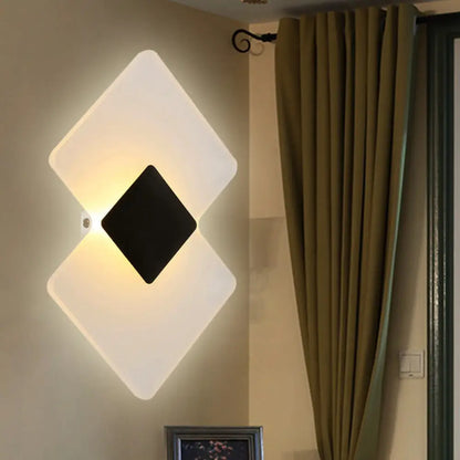 DecorBites™ Modern LED Acrylic Wall Lamp: Textured Silver/Black Rhombus Sconce Light with Remote Control