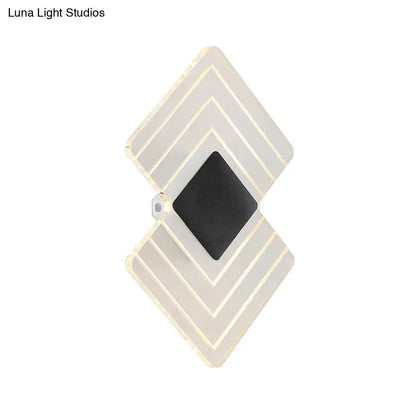DecorBites™ Modern LED Acrylic Wall Lamp: Textured Silver/Black Rhombus Sconce Light with Remote Control
