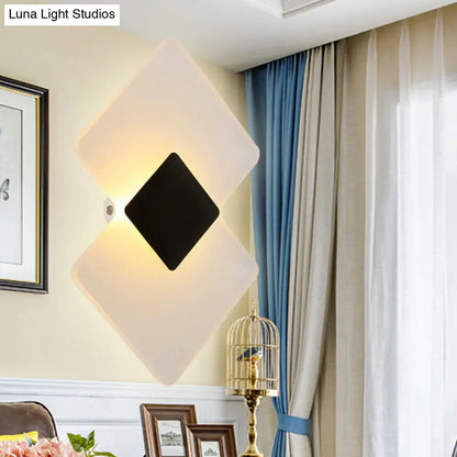 DecorBites™ Modern LED Acrylic Wall Lamp: Textured Silver/Black Rhombus Sconce Light with Remote Control