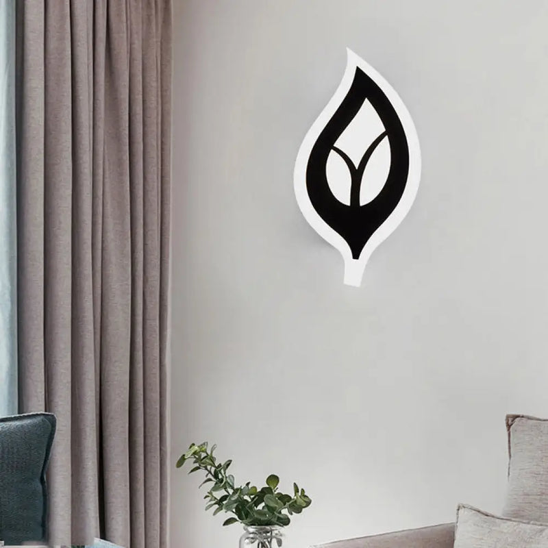 DecorBites™ Modern LED Bedroom Sconce Light with Leaf Acrylic Shade - Black/White Wall Lamp in Warm/White Light