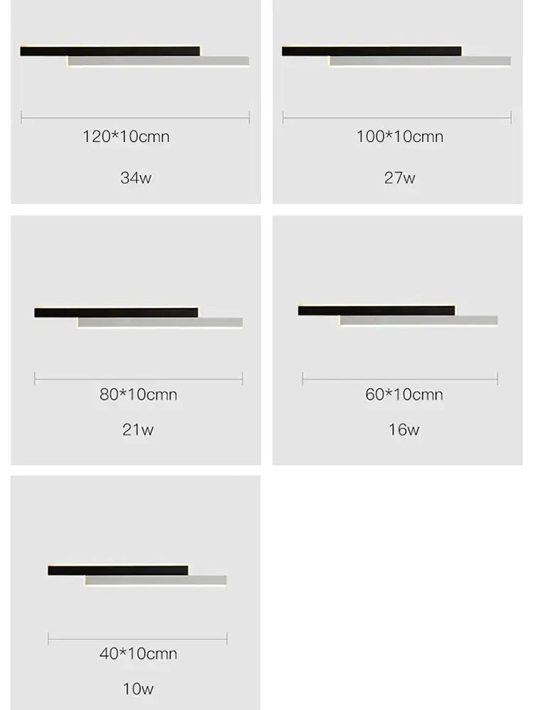 Modern led black wall lamp set for living room with gold glow