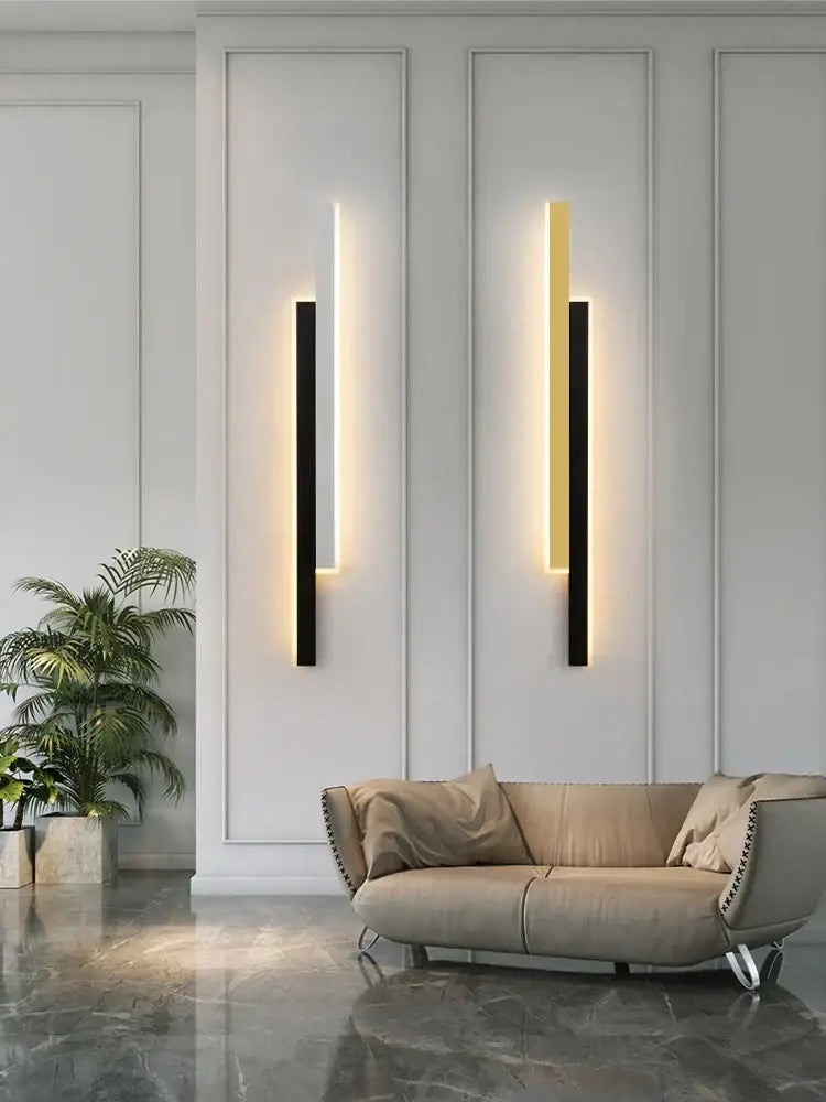 Modern led black wall lamp set for living room with gold glow