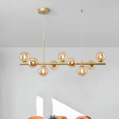 Modern black & gold head ring chandelier dining room amber glass globes