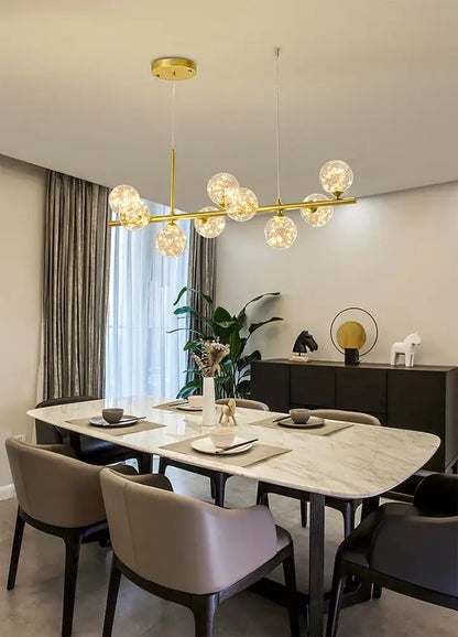 Modern black & gold head ring chandelier dining room amber glass globes