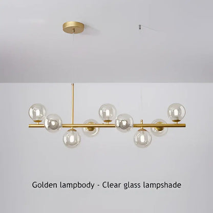 Modern black & gold head ring chandelier dining room amber glass globes