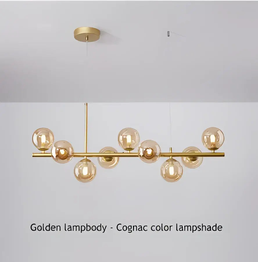 Modern black & gold head ring chandelier dining room amber glass globes