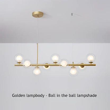 Modern black & gold head ring chandelier dining room amber glass globes