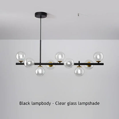 Modern black & gold head ring chandelier dining room amber glass globes