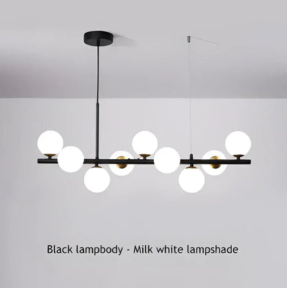 Modern black & gold head ring chandelier dining room amber glass globes