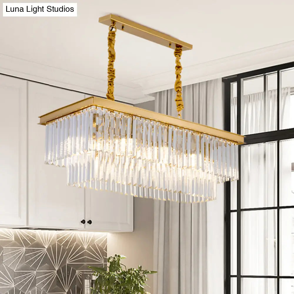 DecorBites™ Modern LED Chandelier Pendant Lamp - Clear/Smoke Gray Crystal Shade, 31.5" W - Perfect for Over an Island