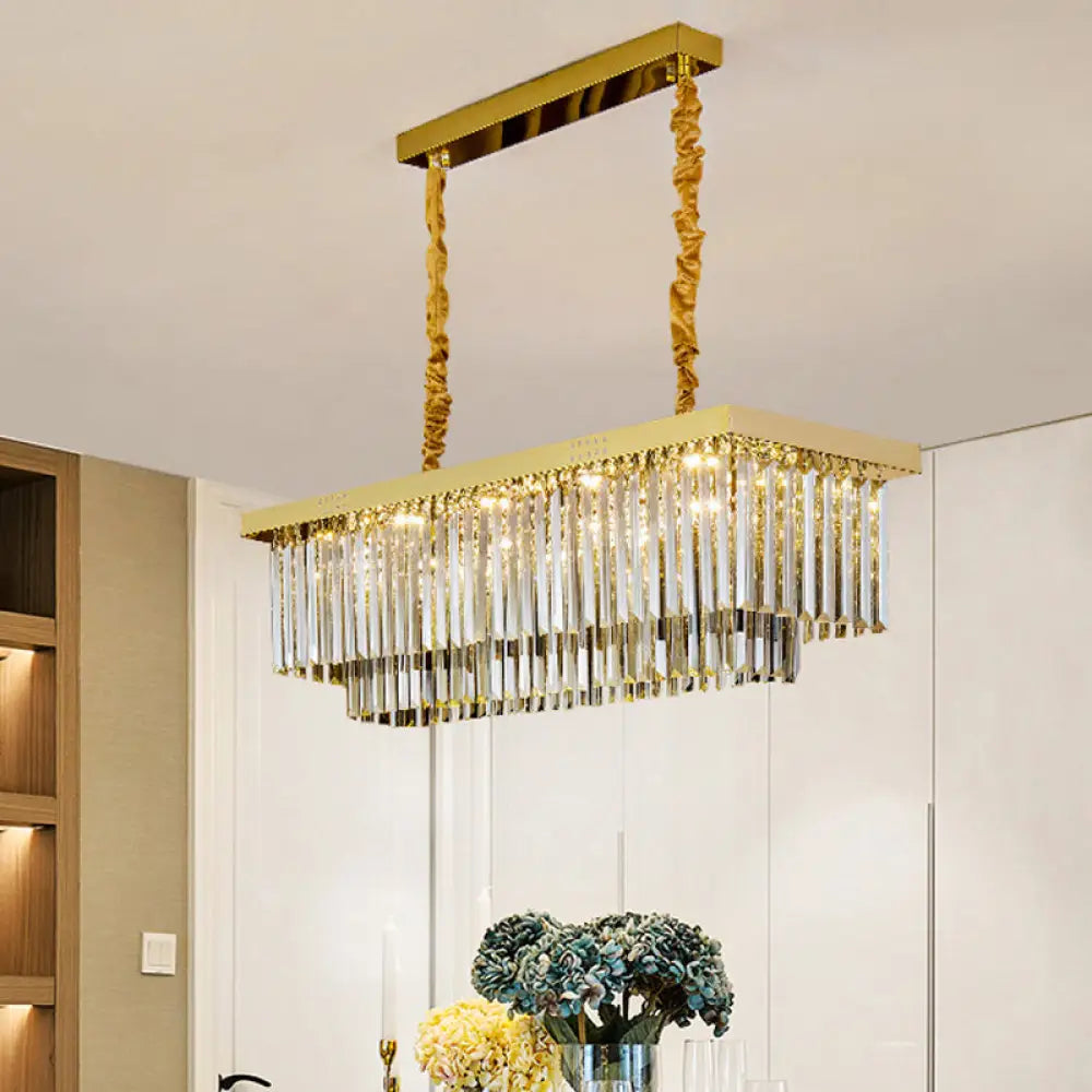 DecorBites™ Modern LED Chandelier Pendant Lamp - Clear/Smoke Gray Crystal Shade, 31.5" W - Perfect for Over an Island
