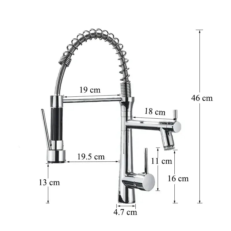 Modern led chrome dual nozzle kitchen faucet with spring design