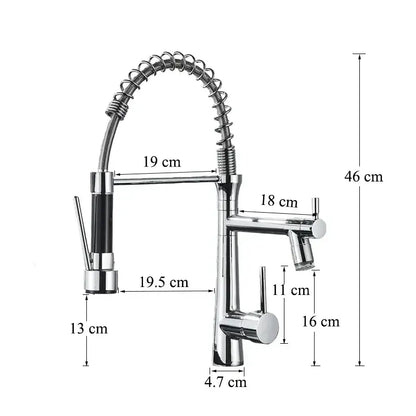Modern led chrome dual nozzle kitchen faucet with spring design