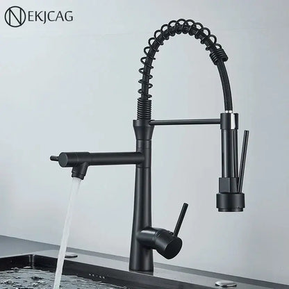 Modern led chrome dual nozzle kitchen faucet with spring design