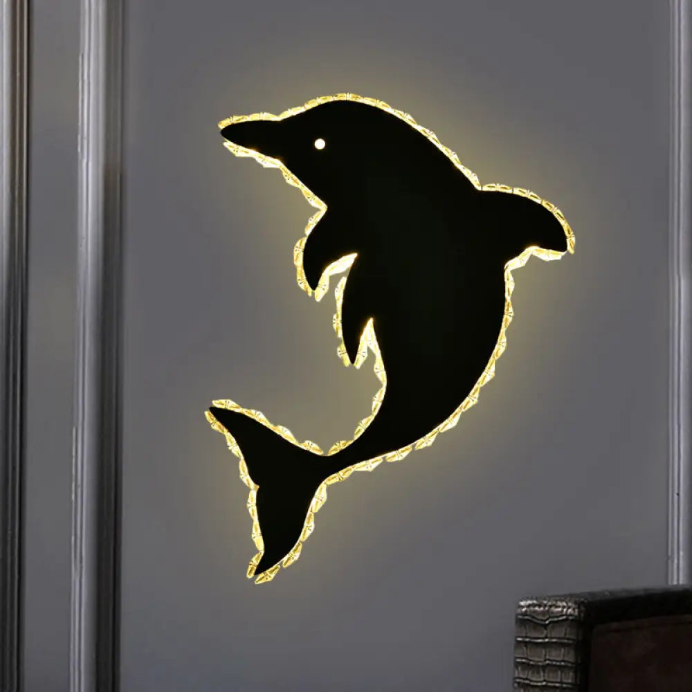 DecorBites™ Modern LED Dolphin Crystal Wall Sconce - Stainless Steel Flush Mount Light