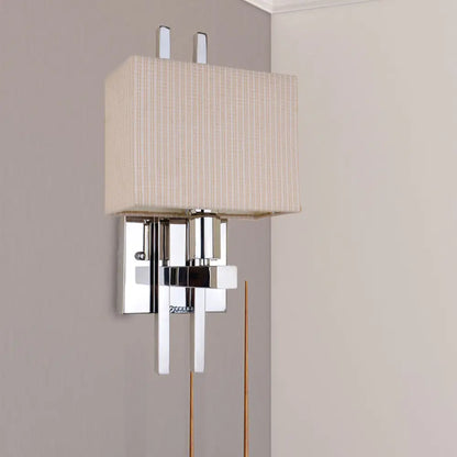 DecorBites™ Modern LED Fabric Sconce Light: Rectangle Wall Mounted Beige Lighting for Bedroom